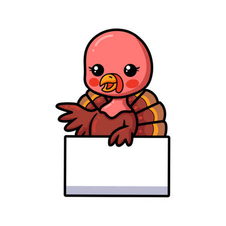 Cute baby turkey cartoon with blank signのイラスト素材