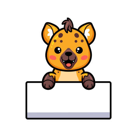 Cute baby hyena cartoon with blank signのイラスト素材