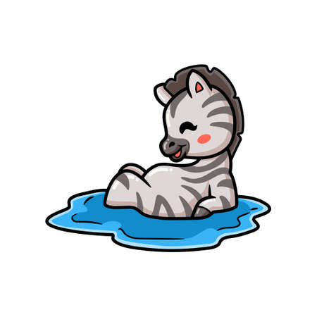 Cute little zebra cartoon playing on waterのイラスト素材