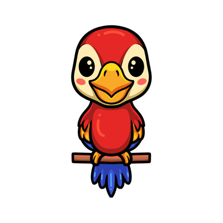 Cute little parrot cartoon on tree branchのイラスト素材