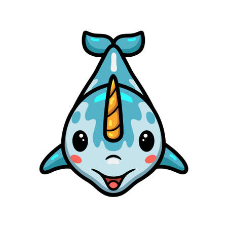 Cute little narwhal cartoon swimmingのイラスト素材