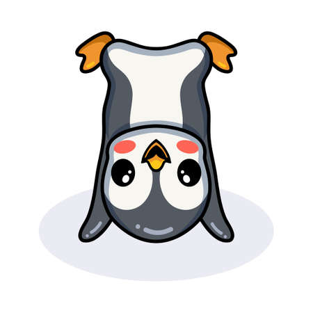 Cute little penguin cartoon upside downのイラスト素材