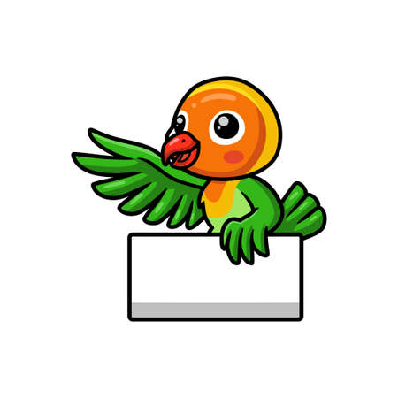 Cute little parrot cartoon with blank signのイラスト素材