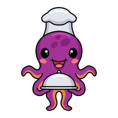 Cute little chef octopus cartoonのイラスト素材