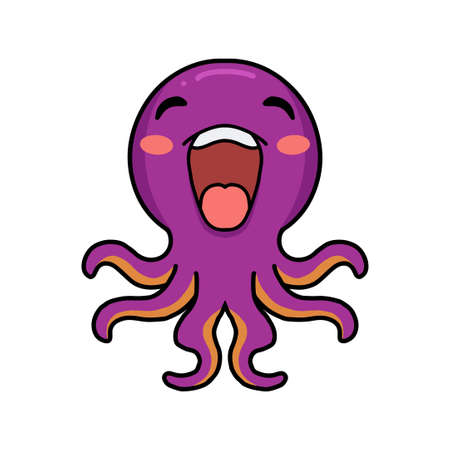 Cute little pink octopus cartoon laughingのイラスト素材