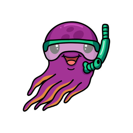 Cute little pink octopus scuba cartoonのイラスト素材