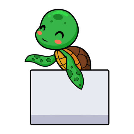 Cute little turtle cartoon with blank signのイラスト素材