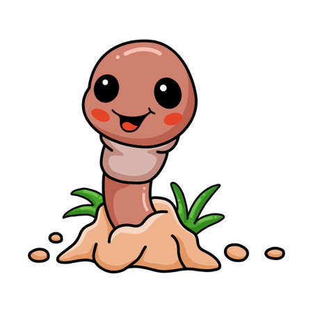 Cute little worm cartoon out from holeのイラスト素材
