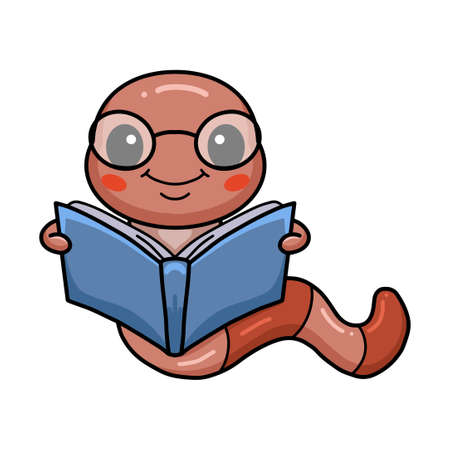 Cute smart worm cartoon reading a bookのイラスト素材