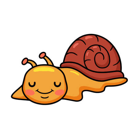 Cute little snail cartoon sleepingのイラスト素材