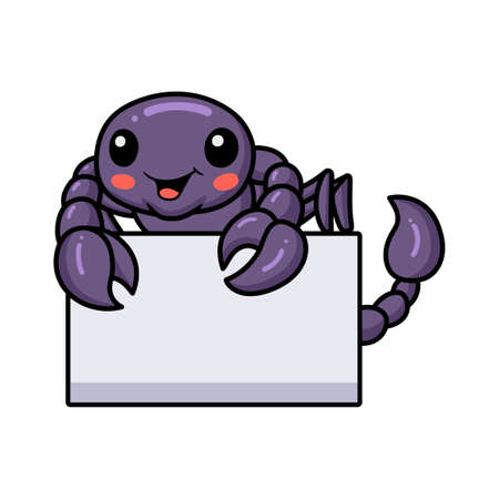 Cute purple scorpion cartoon with blank signのイラスト素材