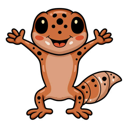 Cute leopard gecko cartoon raising handsのイラスト素材