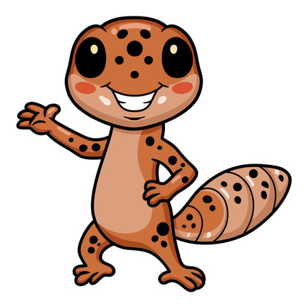 Cute leopard gecko cartoon waving handのイラスト素材