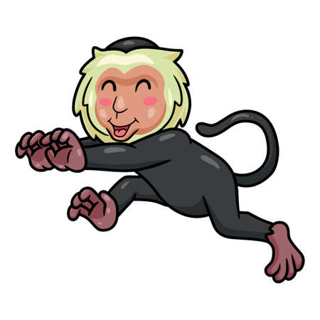 Cute little capuchin monkey cartoon runningのイラスト素材
