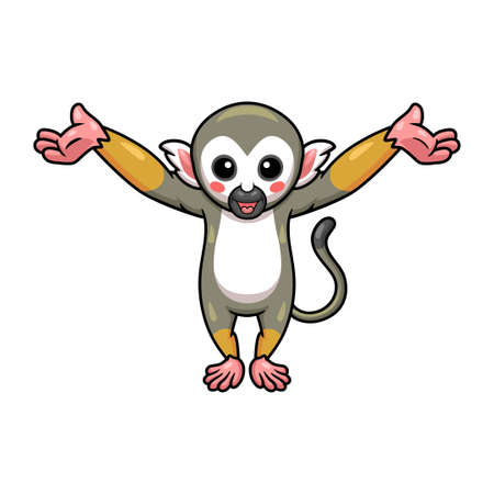 Cute little squirrel monkey cartoon raising handsのイラスト素材
