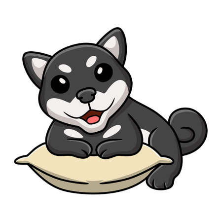 Cute black shiba inu dog cartoon on the pillowのイラスト素材