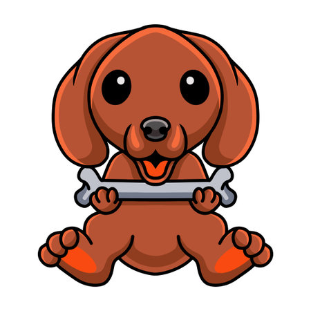 Cute dachshund dog cartoon holding a boneのイラスト素材