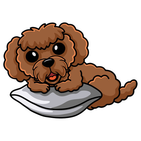 Cute toy poodle dog cartoon on the pillowのイラスト素材