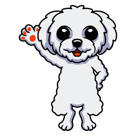 Cute bichon frise cartoon waving handのイラスト素材