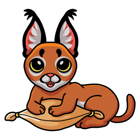 Cute caracal cat cartoon on the pillowのイラスト素材