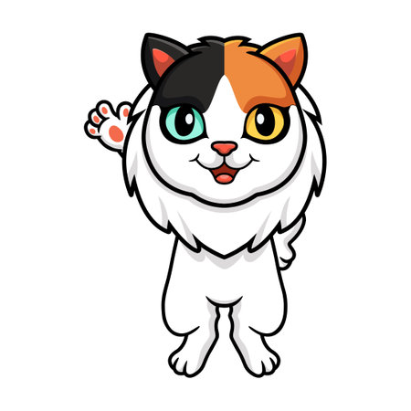 Cute turkish van cat cartoon waving handのイラスト素材