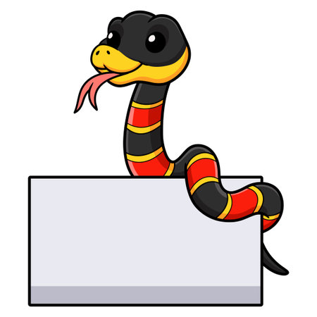 Cute happy coral snake cartoon with blank signのイラスト素材