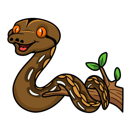 Cute tiger reticulatus python cartoon on tree branchのイラスト素材