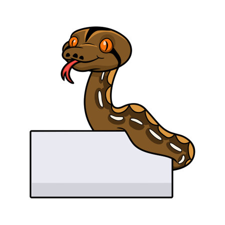 Cute tiger reticulatus python cartoon with blank signのイラスト素材