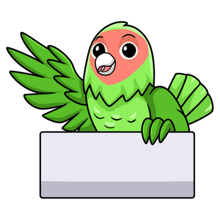 Cute peach faced love bird cartoon waving handのイラスト素材
