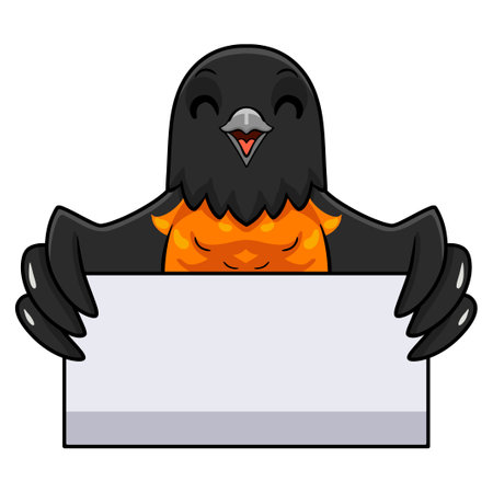 Cute baltimore oriole bird cartoon holding blank signのイラスト素材