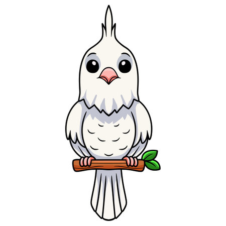 Cute albino cockatiel bird cartoon on tree branchのイラスト素材