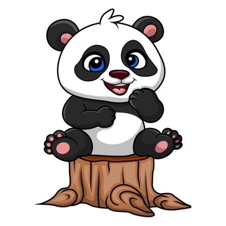Cute baby panda cartoon on white backgroundのイラスト素材