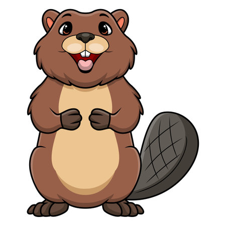 Cute beaver cartoon on white backgroundのイラスト素材