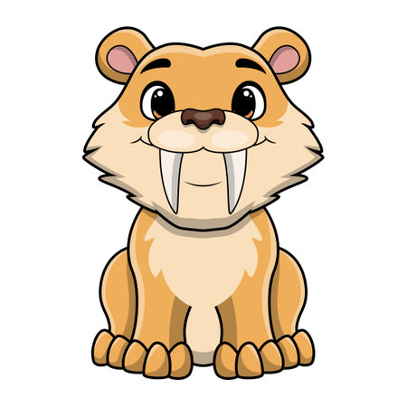 Cute smilodon cartoon on white backgroundのイラスト素材