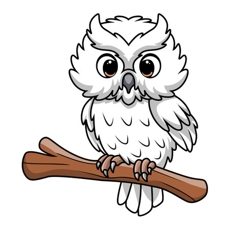 Cute snowy owl cartoon on white backgroundのイラスト素材