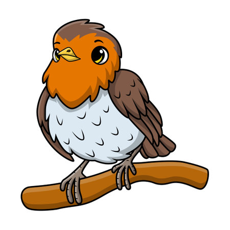 Cute robin bird cartoon on white backgroundのイラスト素材