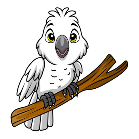 Cute white cockatoo cartoon on white backgroundのイラスト素材