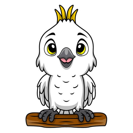 Cute white cockatoo cartoon on white backgroundのイラスト素材