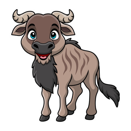Cute wildebeest cartoon on white backgroundのイラスト素材