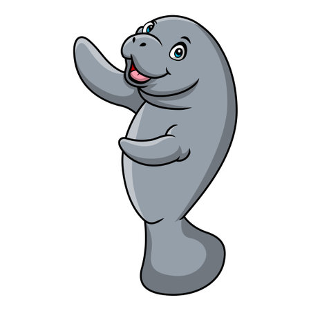 Cute manatee cartoon on white backgroundのイラスト素材