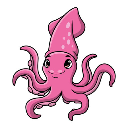 Cute squid cartoon on white backgroundのイラスト素材