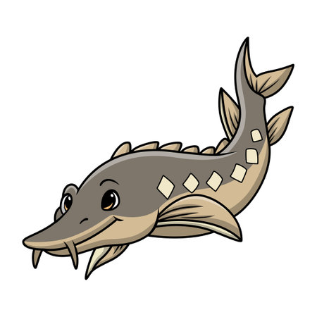 Cute sturgeon fish cartoon on white backgroundのイラスト素材