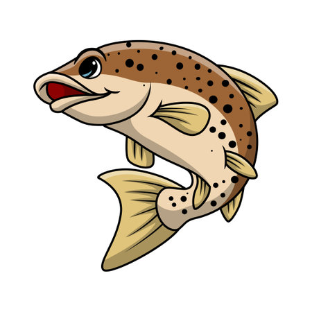 Cute salmon fish cartoon on white backgroundのイラスト素材