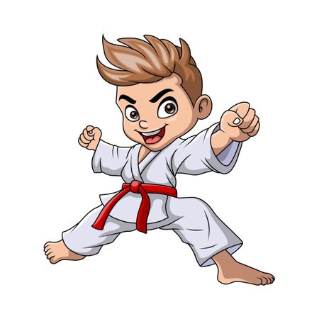 Cute little boy training karateのイラスト素材