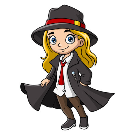 Cute detective girl cartoon on white backgroundのイラスト素材