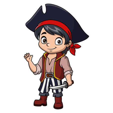 Cute pirate boy cartoon holding a swordのイラスト素材