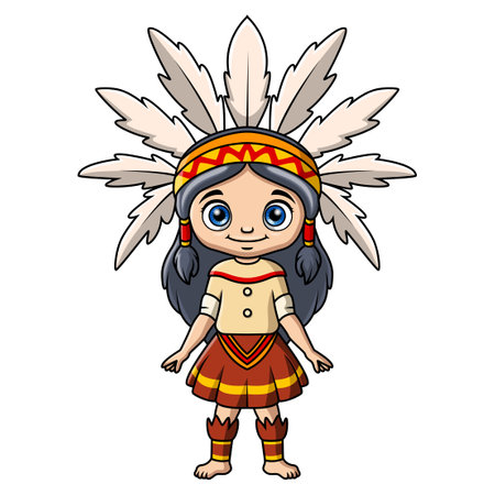 Cute native american indian girl cartoon on white backgroundのイラスト素材