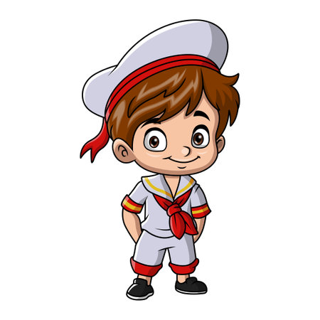 Cute little boy cartoon wearing sailor uniformのイラスト素材