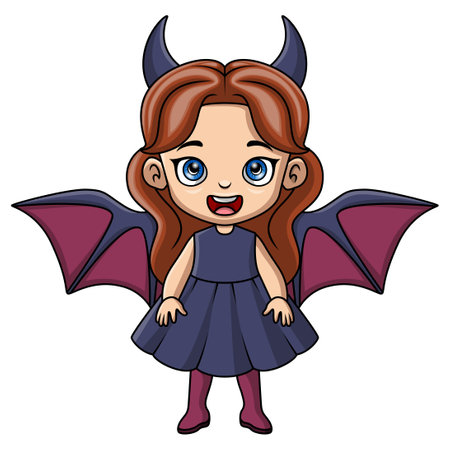 Cute little girl cartoon wearing halloween bat costumeのイラスト素材
