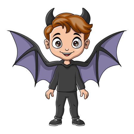 Cute little boy cartoon wearing halloween bat costumeのイラスト素材